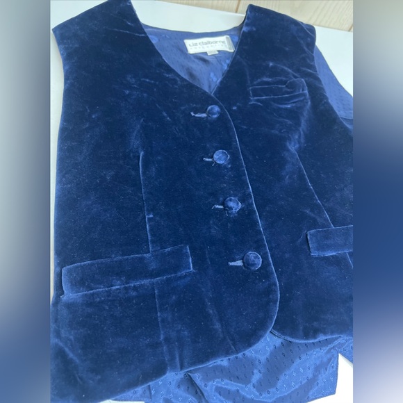 Vintage Liz Claiborne Collection Women’s Blue Velour Vest Button Up 8 Petite - Picture 9 of 10
